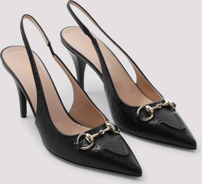 Gucci Zwarte Leren Slingback Schoenen Black Dames