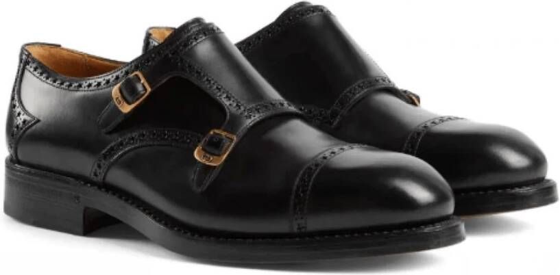 Gucci Zwarte Monnik Schoenen met Decoratieve Stiksels Black Heren