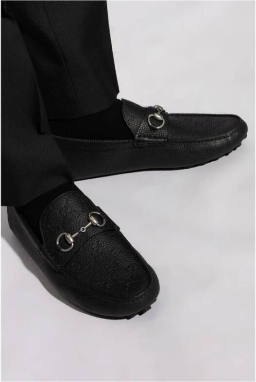 Gucci Zwarte platte schoenen met Horsebit-detail Black Heren