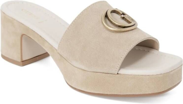 Guess Beige Suède Plateau Blokhak Sandalen Beige Dames