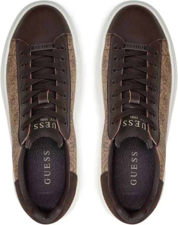 Guess Bruine leren sneakers Logopatroon Brown Heren