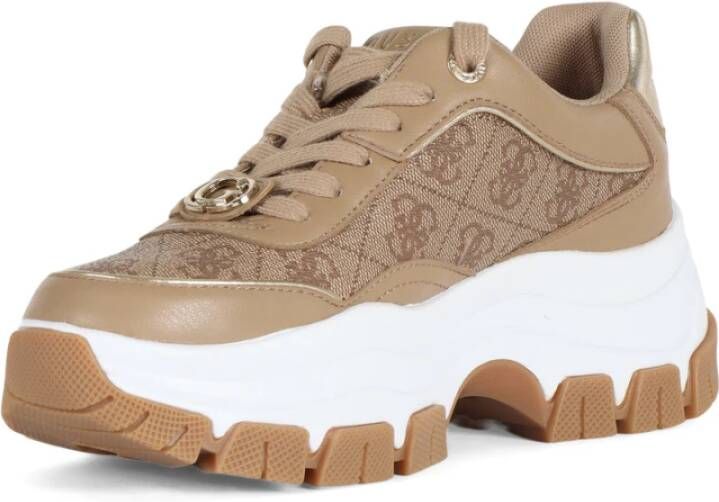 Guess Chunky Ecoleather Logo Print Sneakers Brown Dames