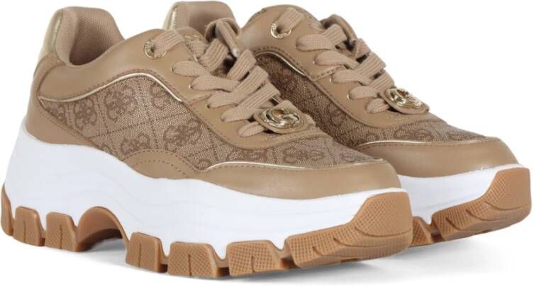 Guess Chunky Ecoleather Logo Print Sneakers Brown Dames