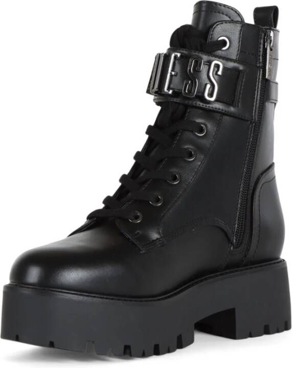 Guess Eco-leren enkellaars met logo Black Dames