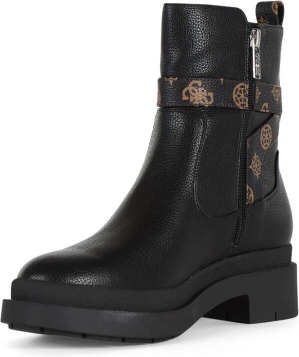 Guess Eco-leren enkellaars met logo plaat Black Dames