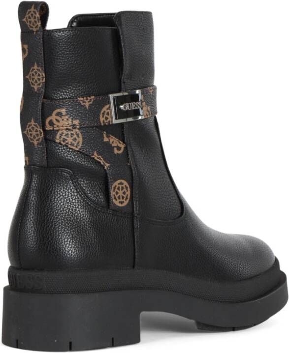 Guess Eco-leren enkellaars met logo plaat Black Dames