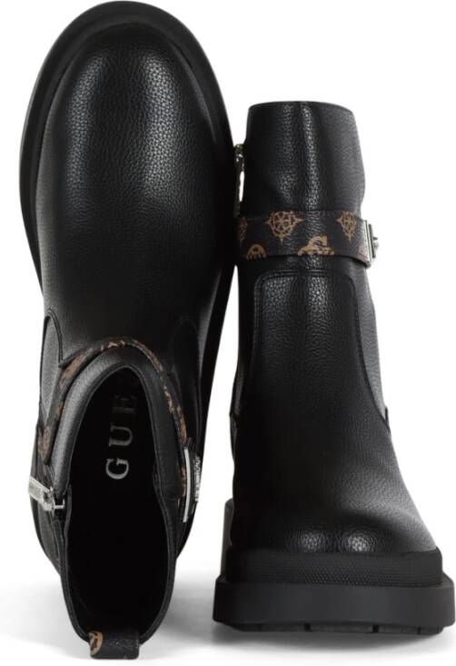 Guess Eco-leren enkellaars met logo plaat Black Dames