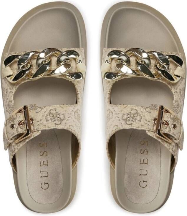 Guess Gouden Platte Sandalen voor Vrouwen Yellow Dames