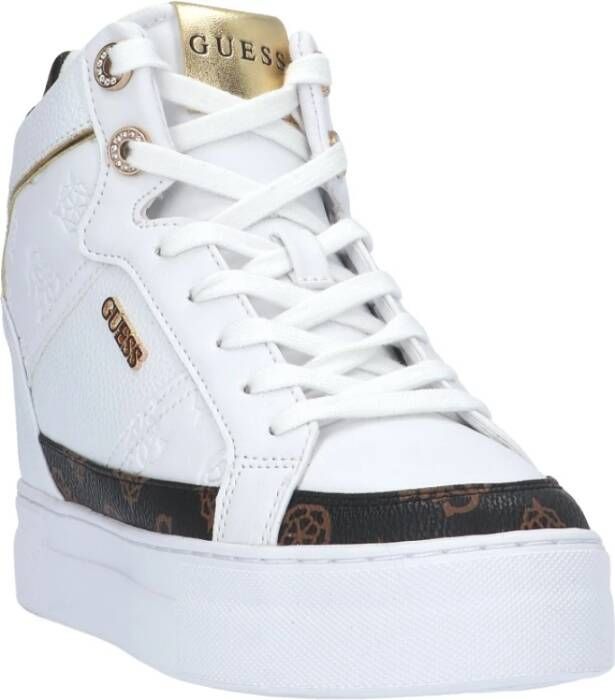 Guess Hoge Sneaker in Wit Bruin Eco Leer Wit Dames