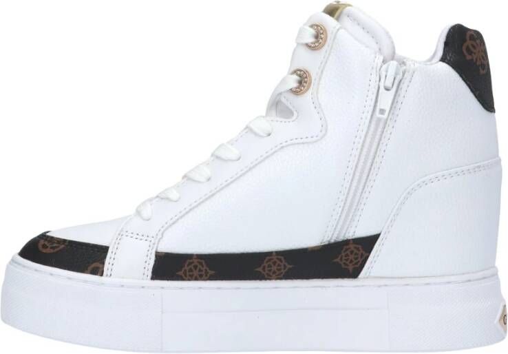 Guess Hoge Sneaker in Wit Bruin Eco Leer Wit Dames