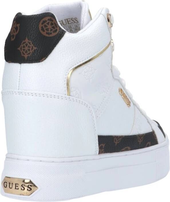 Guess Hoge Sneaker in Wit Bruin Eco Leer Wit Dames