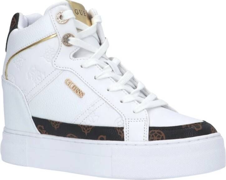 Guess Hoge Sneaker in Wit Bruin Eco Leer Wit Dames