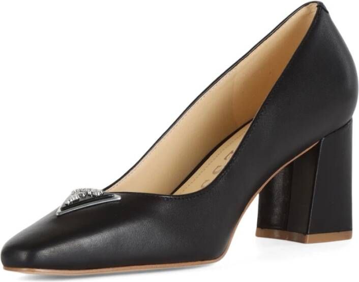 Guess Leren Logo Plaat Chunky Heel Pumps Black Dames