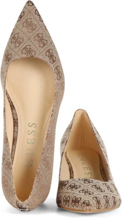 Guess Logo Print Stof Hakken Beige Dames