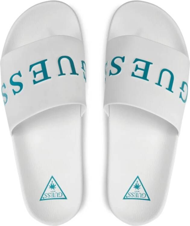 Guess Platte PVC Sliders met Logo Relief White Heren