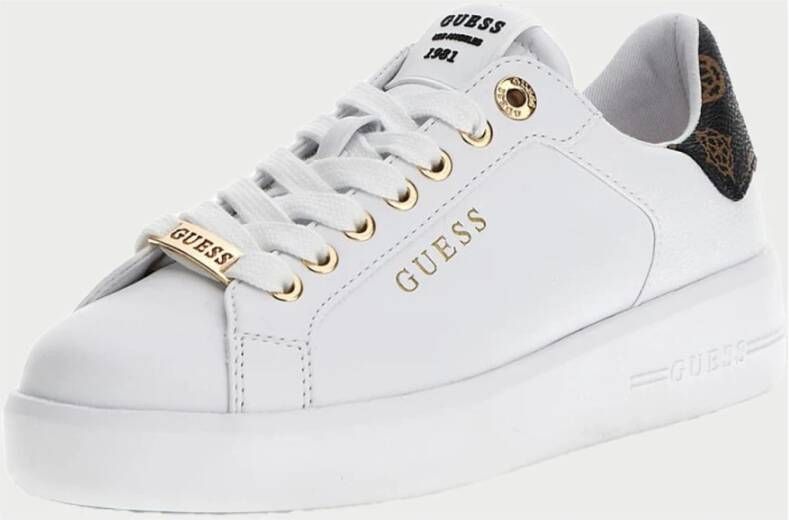 Guess Witte Leren Sneakers met Gouden Logo White Dames