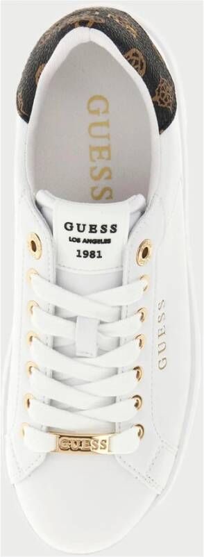 Guess Witte Leren Sneakers met Gouden Logo White Dames