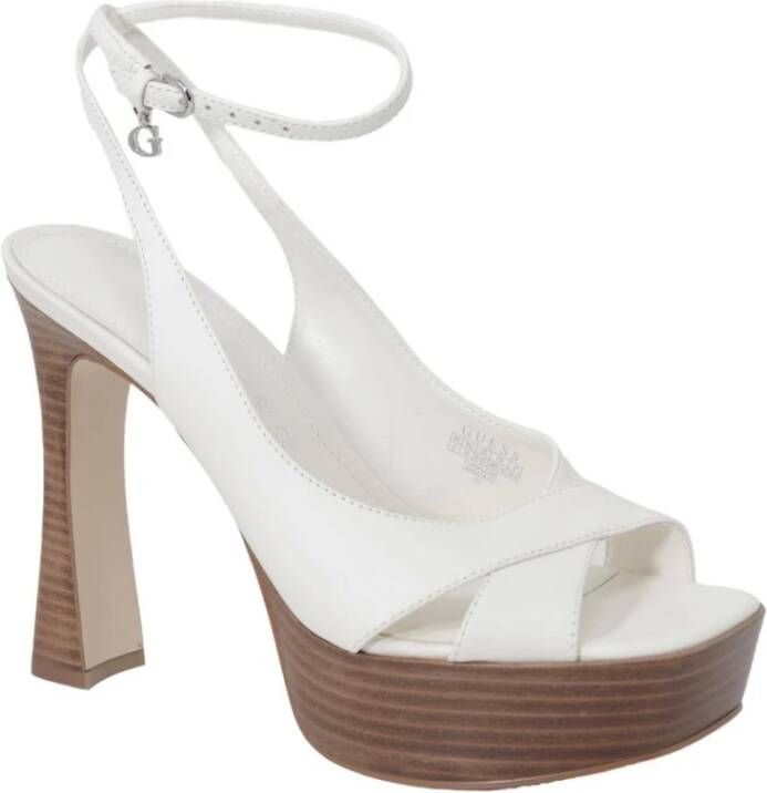 Guess Witte Platform Sandaal Peep Toe Schoenen White Dames