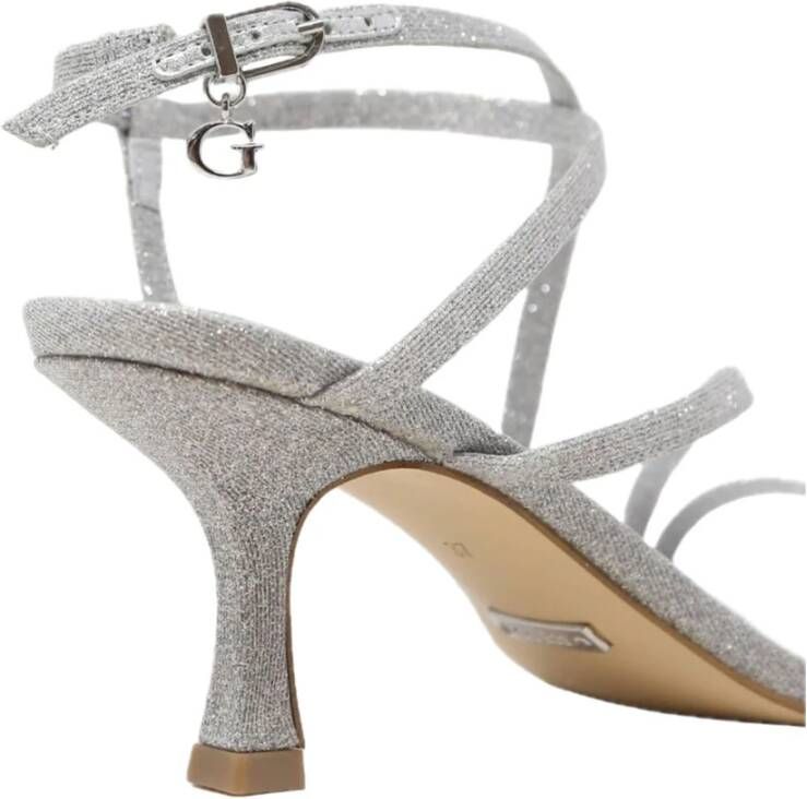 Guess Zilveren Glitter Vierkante Neus Sandalen Gray Dames