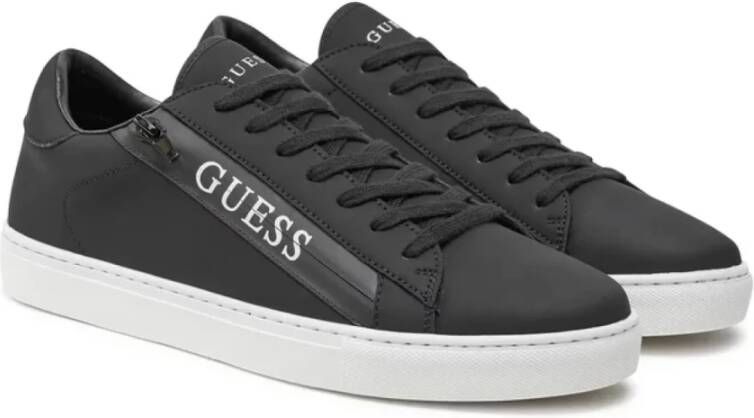 Guess Zip logo sneakers in PU-leer Black Heren