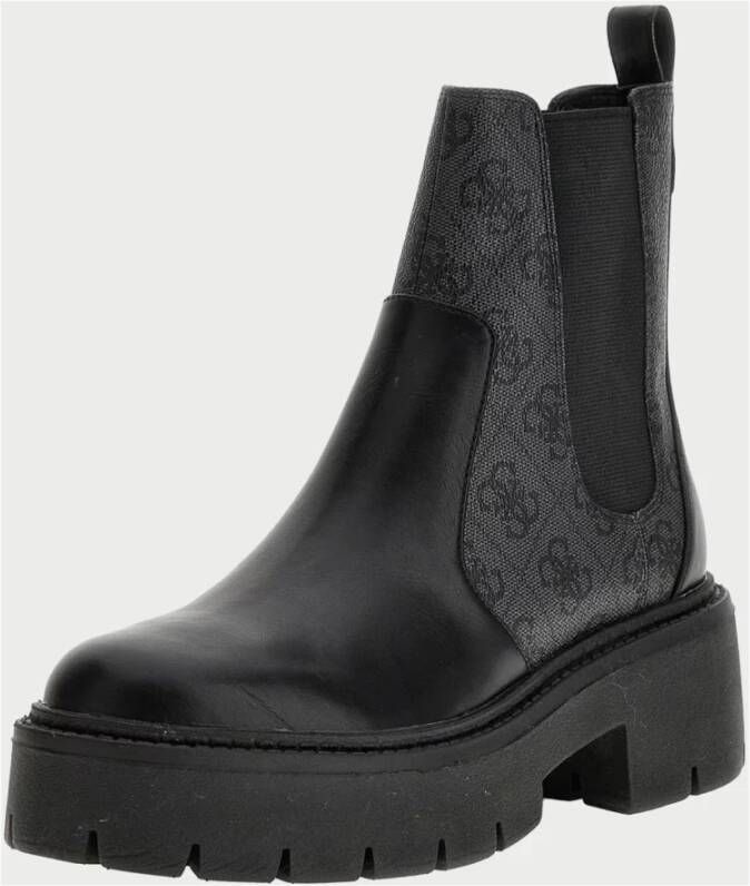 Guess Zwarte leren enkellaarzen met 4G-logo Black Dames