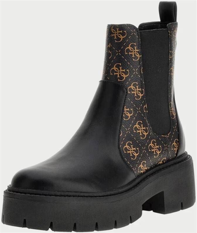 Guess Zwarte leren enkellaarzen met 4G-logo Black Dames