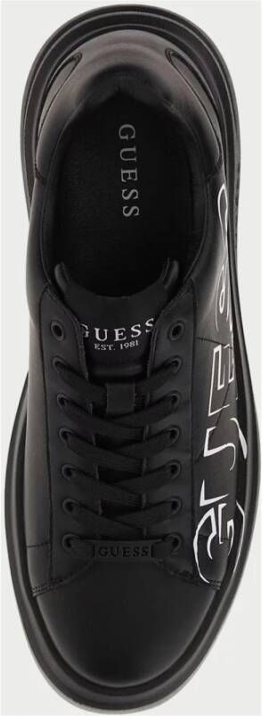 Guess Zwarte Leren Sneakers met Ronde Neus Black Heren