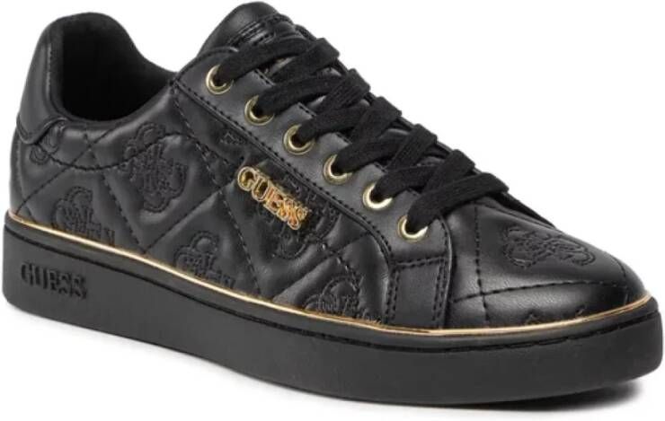 Guess Zwarte leren sneakers Metalen logo Black Dames