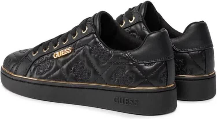 Guess Zwarte leren sneakers Metalen logo Black Dames