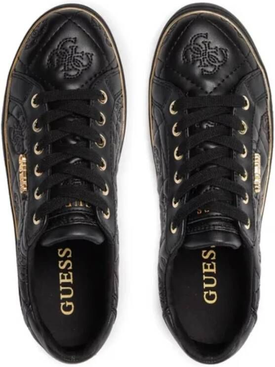 Guess Zwarte leren sneakers Metalen logo Black Dames