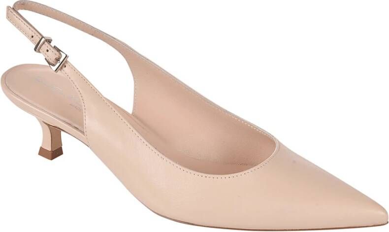 Guglielmo Rotta Nude Leren Hakken met Zilveren Gesp Beige Dames