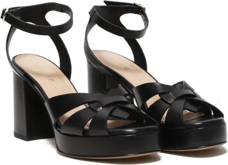 Guglielmo Rotta Zwarte Leren Plateau Sandalen Black Dames