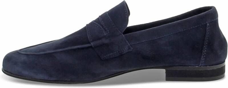 Guidi Blauwe Nubuck Dandy Loafer met Bar Blue Heren