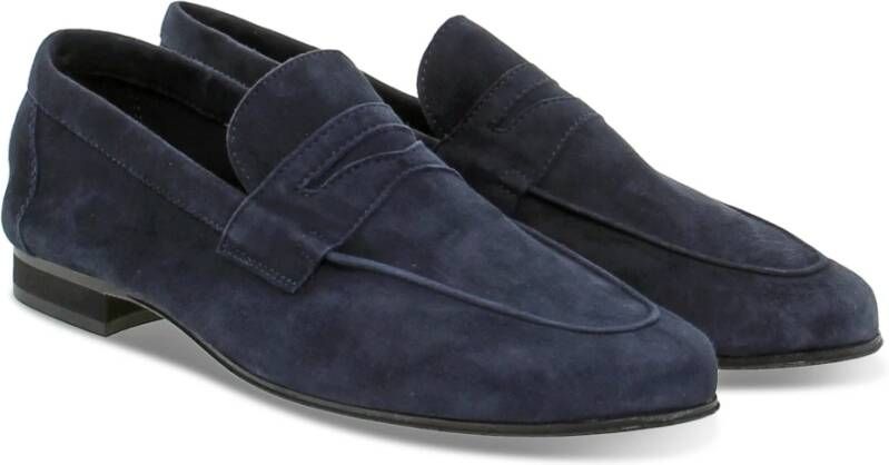 Guidi Blauwe Nubuck Dandy Loafer met Bar Blue Heren