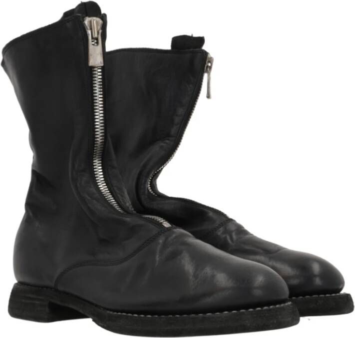 Guidi Zwarte Leren Rits Enkellaarzen Black Dames