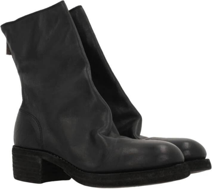 Guidi Zwarte Leren Rits Enkellaarzen Black Dames