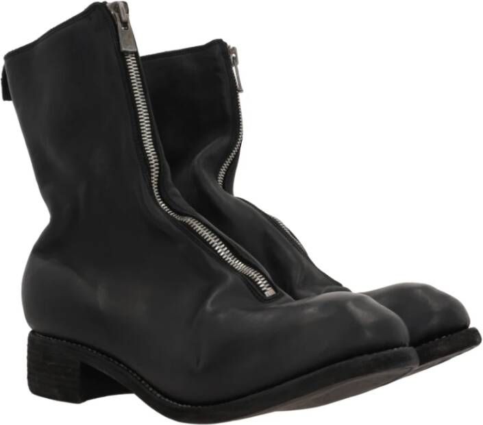 Guidi Zwarte Leren Rits Enkellaarzen Black Heren