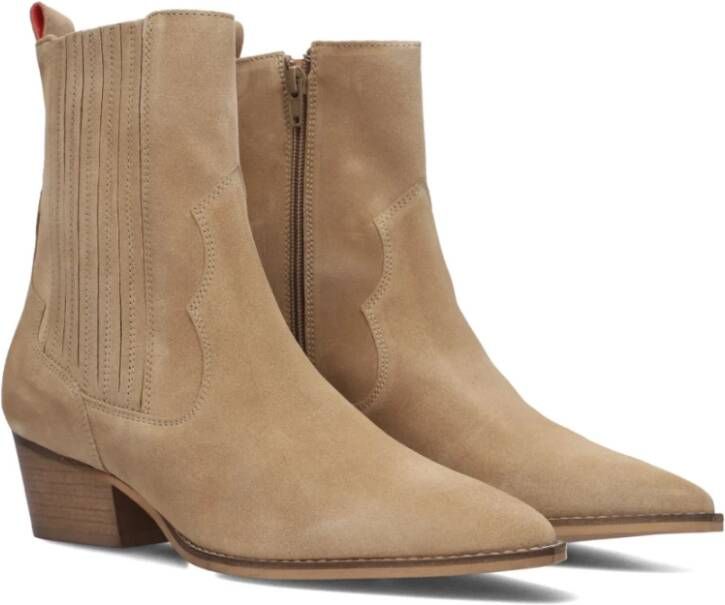 Haboob Beige Suède Enkellaarzen met Westerse Details Beige Dames