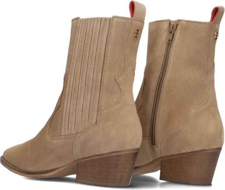 Haboob Beige Suède Enkellaarzen met Westerse Details Beige Dames