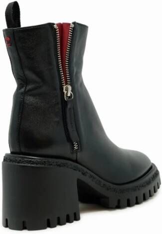 Halmanera Zwarte Leren Enkellaarzen Fw24 Black Dames