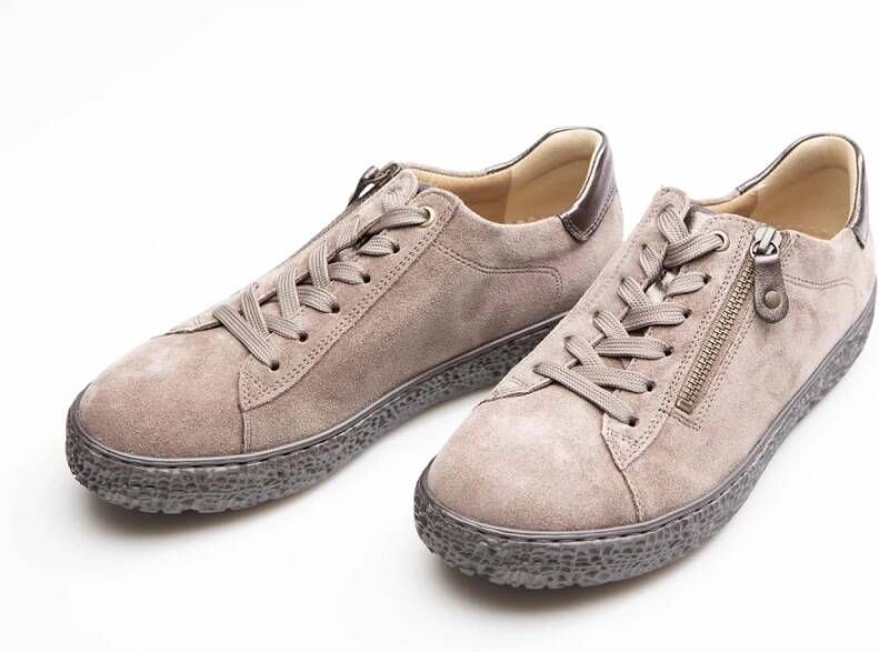 Hartjes Taupe Suède Sneakers met Versterkte Hiel Beige Dames