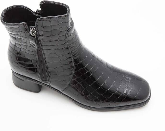 Hartjes Zwarte Croco Leren Enkellaarzen Black Dames