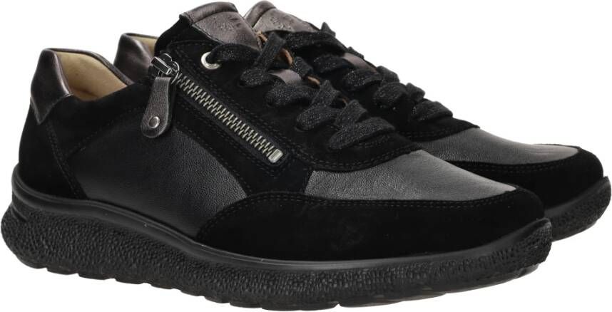 Hartjes Zwarte leren sneaker voor dames Black Dames