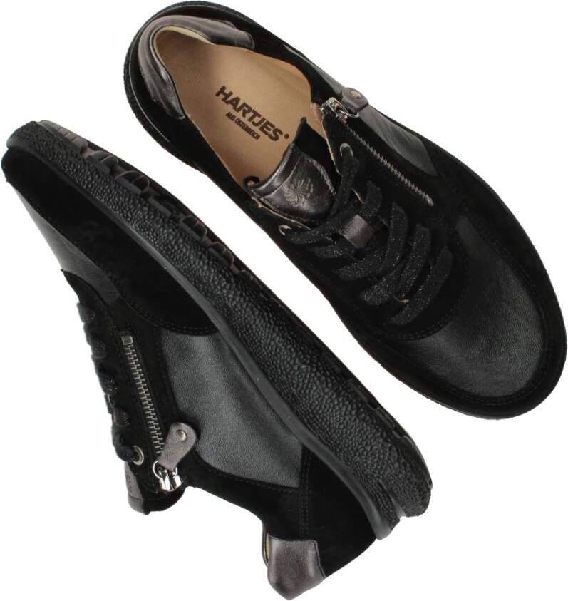 Hartjes Zwarte leren sneaker voor dames Black Dames