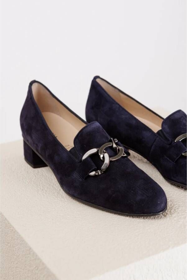 HASSIA Blauwe Suède Loafers met Kettingdetail Blue Dames