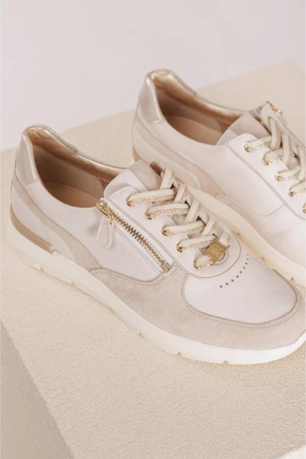 HASSIA Offwhite Sand Sneaker met Lurex Details Beige Dames