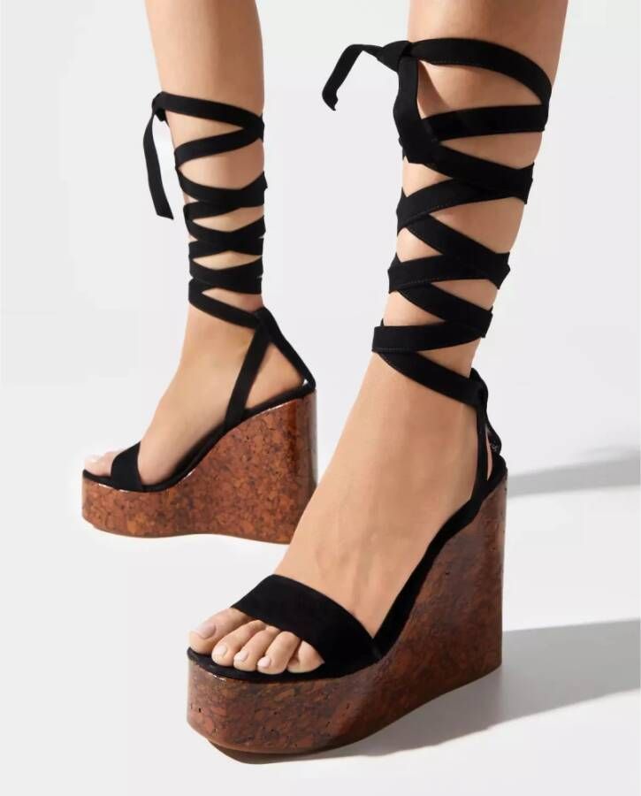 Haus OF Honey Zwarte Sleehak Sandalen Marmer Bruin Black Dames