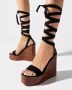 Haus OF Honey Zwarte Sleehak Sandalen Marmer Bruin Black Dames - Thumbnail 2