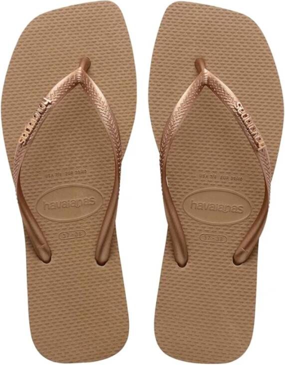 Havaianas Metallic Square Logo Flip Flops Pink Dames