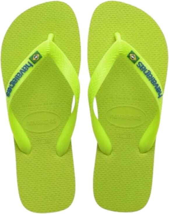 Havaianas Neon Logo Flip Flops Green Dames